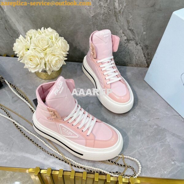 Replica Prada Macro Re-Nylon and brushed leather high-top sneakers 1T6 5