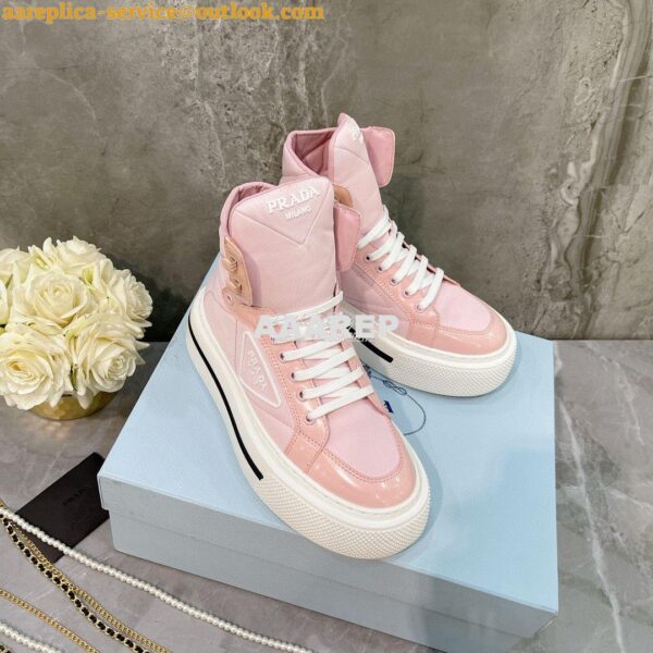 Replica Prada Macro Re-Nylon and brushed leather high-top sneakers 1T6 8