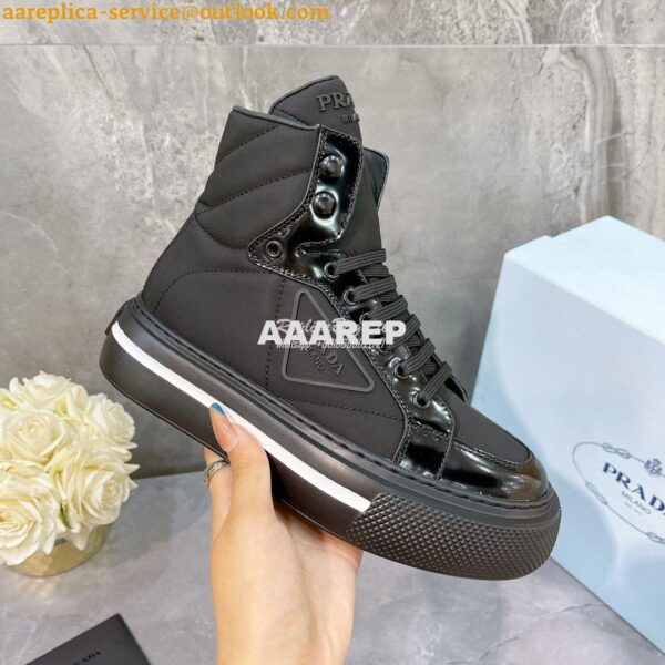 Replica Prada Macro Re-Nylon and brushed leather high-top sneakers 1T6 3