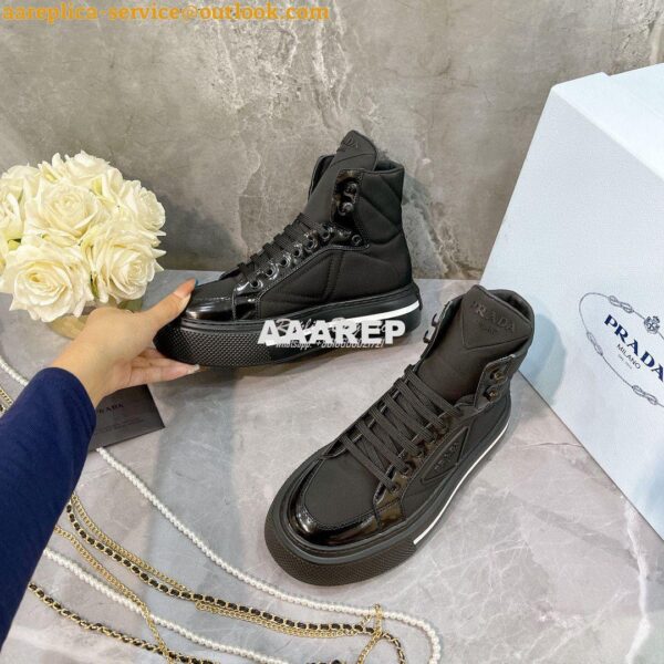 Replica Prada Macro Re-Nylon and brushed leather high-top sneakers 1T6 5