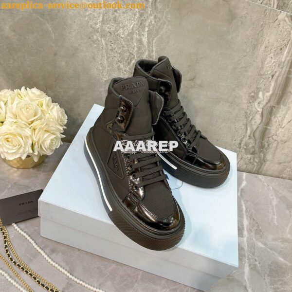 Replica Prada Macro Re-Nylon and brushed leather high-top sneakers 1T6 8