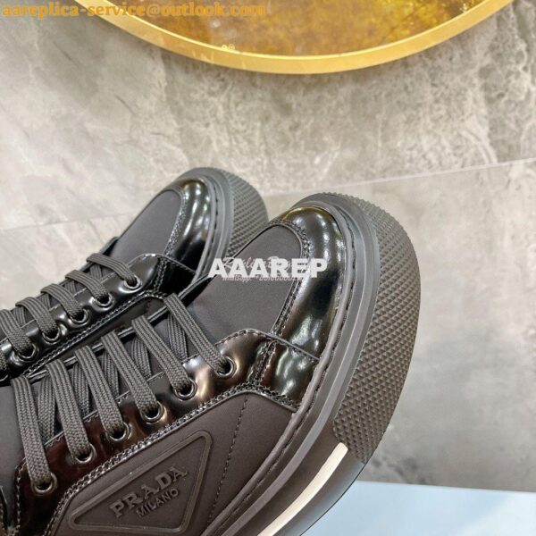 Replica Prada Macro Re-Nylon and brushed leather high-top sneakers 1T6 9