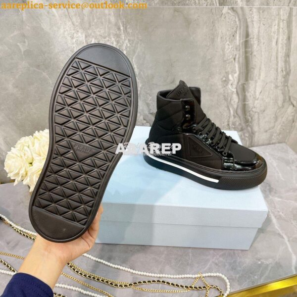 Replica Prada Macro Re-Nylon and brushed leather high-top sneakers 1T6 11