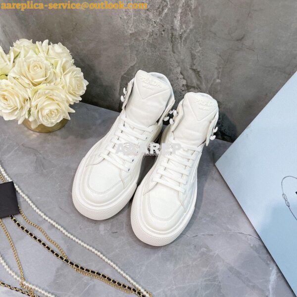 Replica Prada Macro Re-Nylon and brushed leather high-top sneakers 1T6 4