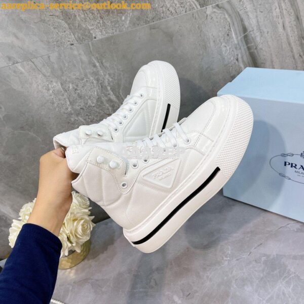 Replica Prada Macro Re-Nylon and brushed leather high-top sneakers 1T6 7