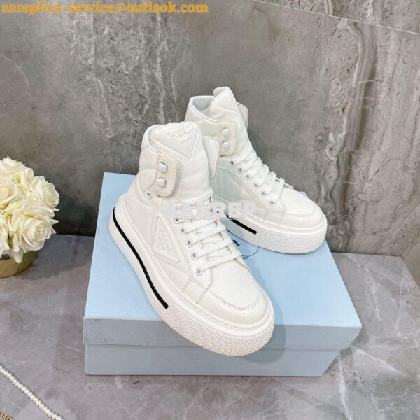 Replica Prada Macro Re-Nylon and brushed leather high-top sneakers 1T6 8