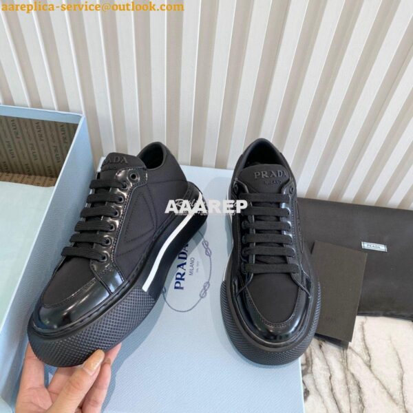 Replica Prada Macro Re-nylon And Brushed Leather Sneakers 1E661M Black 6