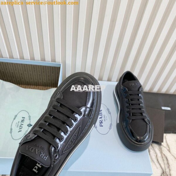 Replica Prada Macro Re-nylon And Brushed Leather Sneakers 1E661M Black 9