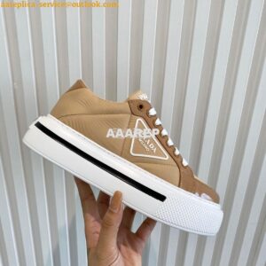 Replica Prada Macro Re-nylon And Brushed Leather Sneakers 1E661M Camel