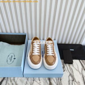 Replica Prada Macro Re-nylon And Brushed Leather Sneakers 1E661M Camel 2