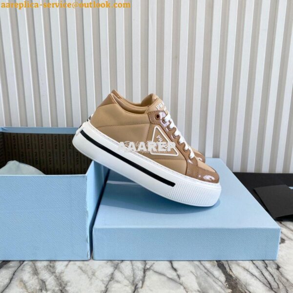 Replica Prada Macro Re-nylon And Brushed Leather Sneakers 1E661M Camel 6