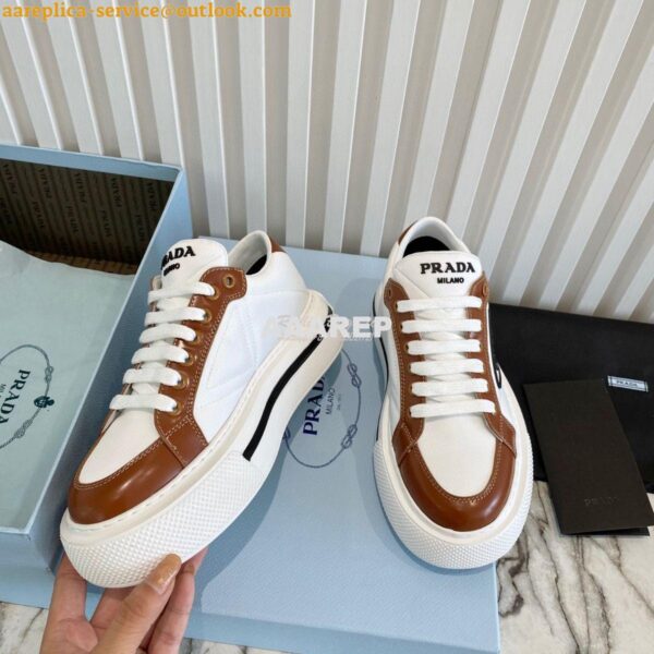 Replica Prada Macro Re-nylon And Brushed Leather Sneakers 1E661M White 7