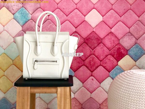 Replica Celine Luggage Tote Drummed Calfskin White