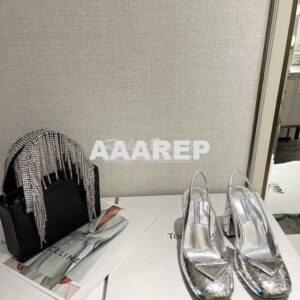 Replica Prada Metallic Leather Sling Back Pumps 90 mm 1I770M Silver 2