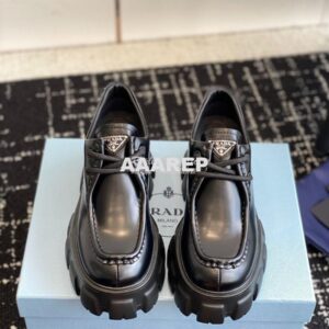 Replica Prada Monolith brushed leather lace-up shoes 1E254N Black 2