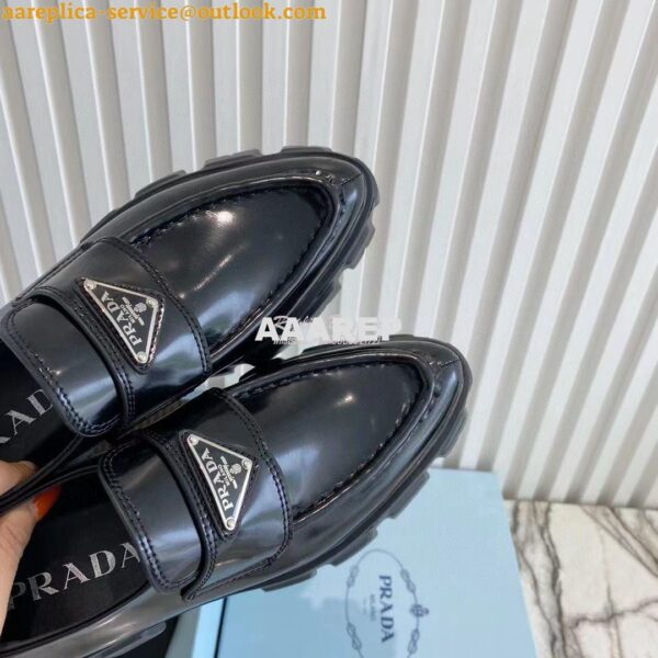 Replica Prada Monolith Brushed Leather Pointed Loafers 1D663M Black 6