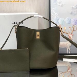 Replica Celine Bucket 16 Bag In Dark Olive Grained Calfskin 2