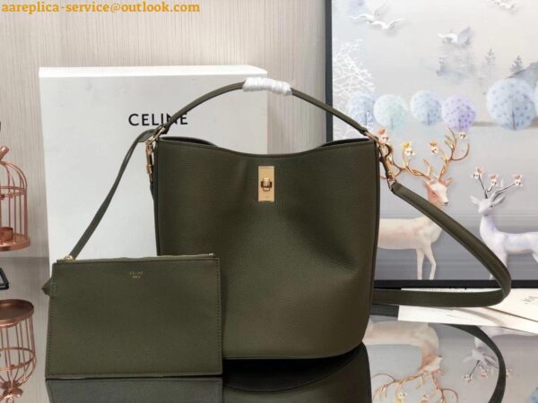 Replica Celine Bucket 16 Bag In Dark Olive Grained Calfskin 4