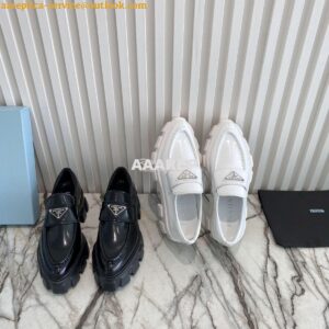 Replica Prada Monolith Brushed Leather Pointed Loafers 1D663M White