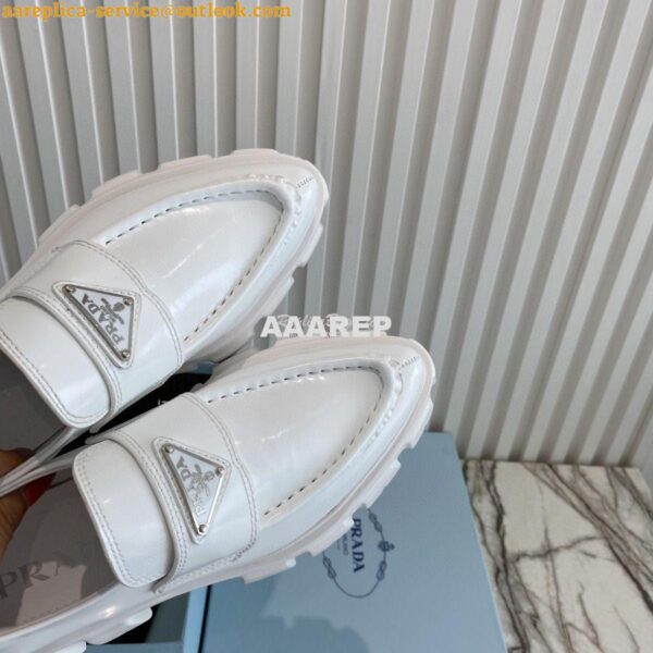 Replica Prada Monolith Brushed Leather Pointed Loafers 1D663M White 8