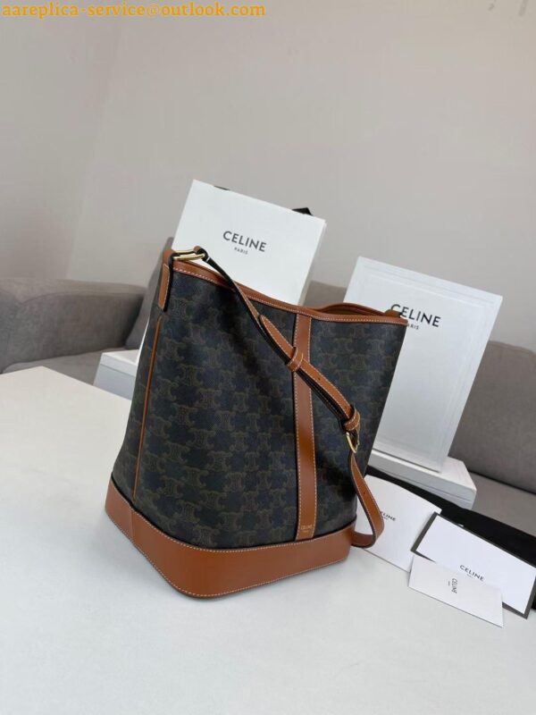 Replica Celine Medium Bucket Bag In Triomphe Canvas and Calfskin 4