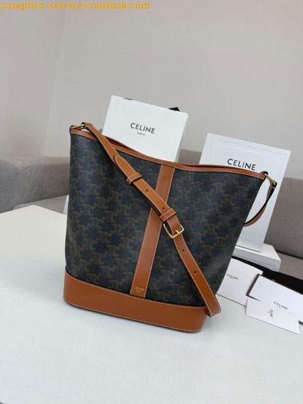 Replica Celine Medium Bucket Bag In Triomphe Canvas and Calfskin 15