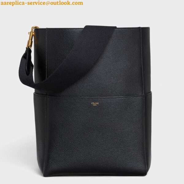 Replica Celine Sangle Bucket Bag In Black Grained Calfskin 3