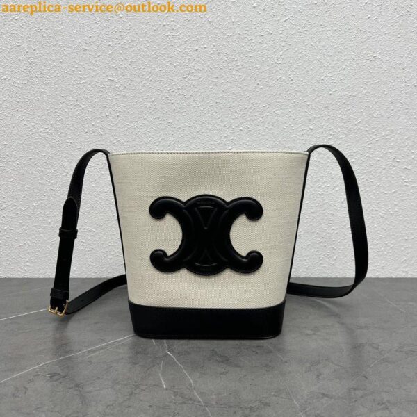 Replica Celine Small Bucket Cuir Triomphe In White Textile 6