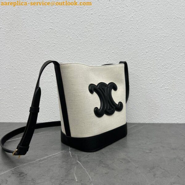 Replica Celine Small Bucket Cuir Triomphe In White Textile 7