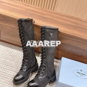 Replica Prada Brushed Leather And Mesh Boots 1W907M 2