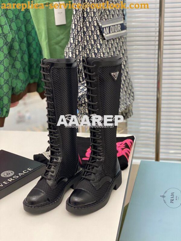 Replica Prada Brushed leather and mesh boots 1W907M Black 6