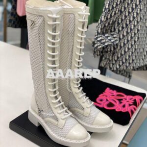 Replica Prada Brushed leather and mesh boots 1W907M White