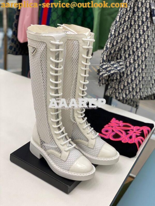 Replica Prada Brushed leather and mesh boots 1W907M White 3