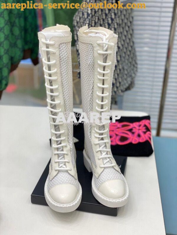 Replica Prada Brushed leather and mesh boots 1W907M White 5