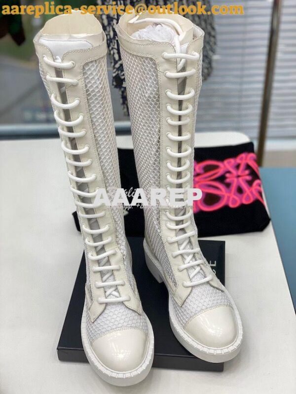 Replica Prada Brushed leather and mesh boots 1W907M White 6