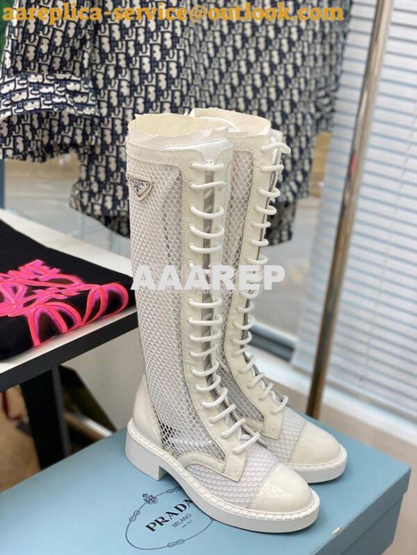 Replica Prada Brushed leather and mesh boots 1W907M White 7