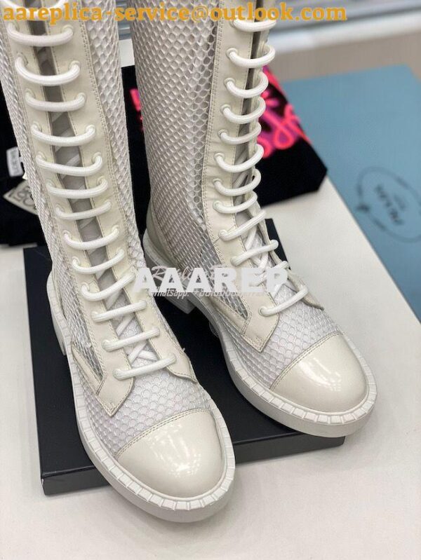 Replica Prada Brushed leather and mesh boots 1W907M White 8