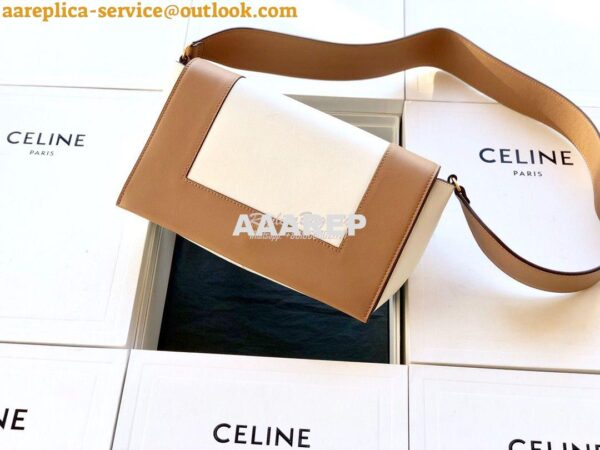 Replica Celine Medium Frame Bag in dark brown/white Shiny Smooth Calfs