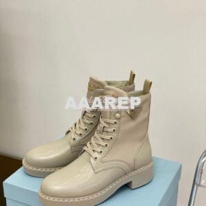 Replica Prada Brushed Leather And Nylon Boots 2UE011 Beige 2