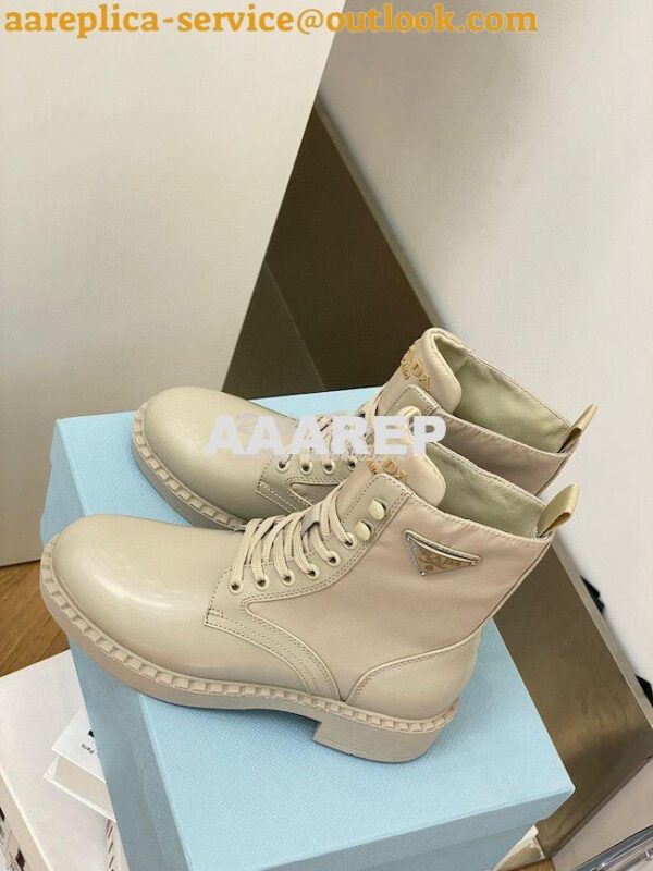 Replica Prada Brushed Leather And Nylon Boots 2UE011 Beige 5