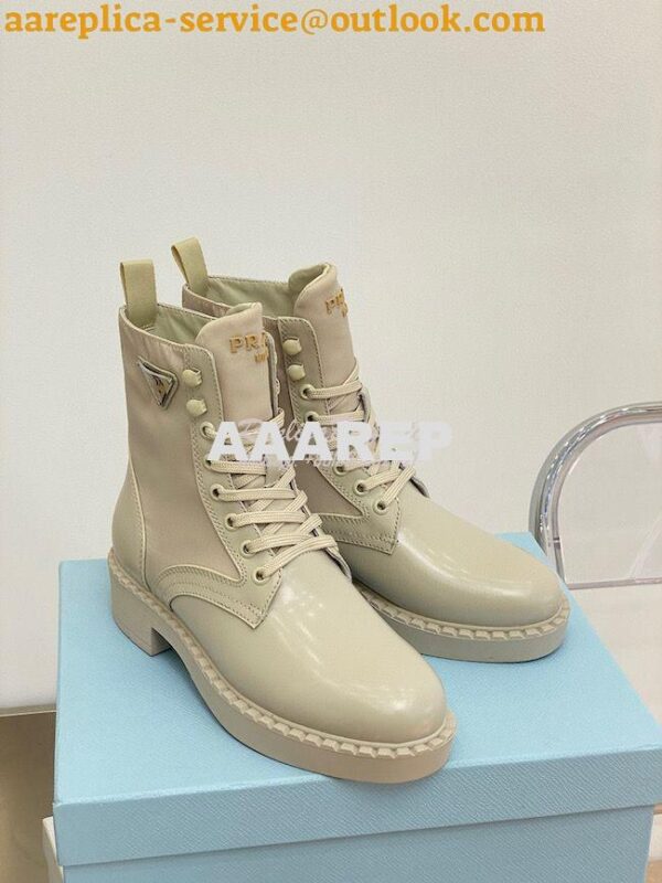 Replica Prada Brushed Leather And Nylon Boots 2UE011 Beige 7