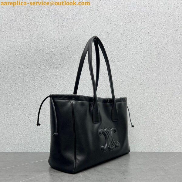 Replica Celine Cabas Drawstring Cuir Triomphe Bag in Black Calfskin 8