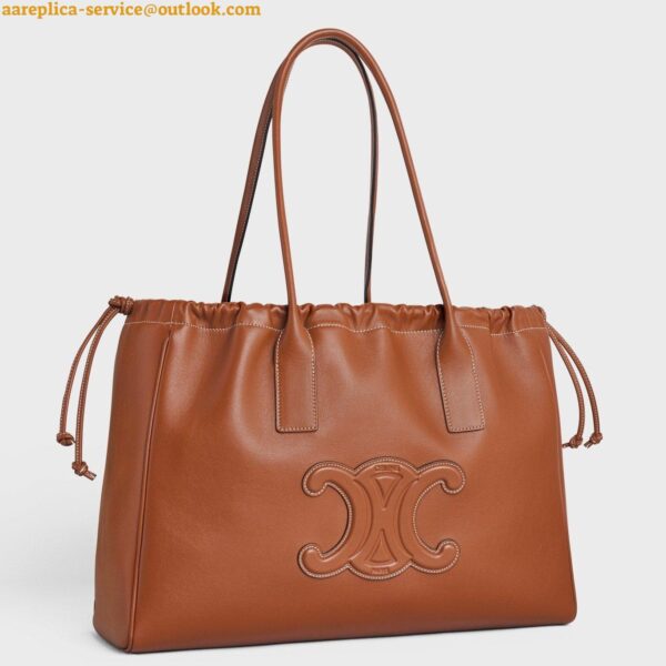 Replica Celine Cabas Drawstring Cuir Triomphe Bag in Brown Calfskin