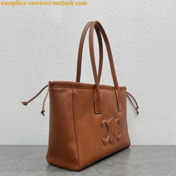 Replica Celine Cabas Drawstring Cuir Triomphe Bag in Brown Calfskin 3