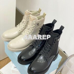 Replica Prada Brushed Leather And Nylon Boots 2UE011 Black