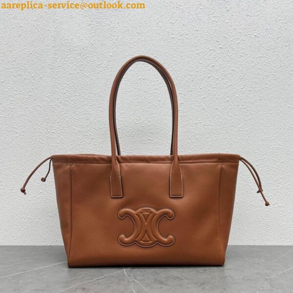 Replica Celine Cabas Drawstring Cuir Triomphe Bag in Brown Calfskin 11