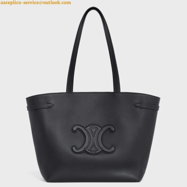 Replica Celine Medium Cabas Anais Cuir Triomphe Bag in Black Leather 4