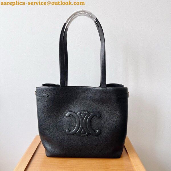 Replica Celine Medium Cabas Anais Cuir Triomphe Bag in Black Leather 5