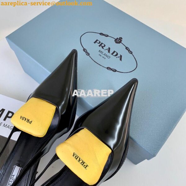 Replica Prada Brushed Leather Gabardine Slingback Pumps 1I566M Black 6