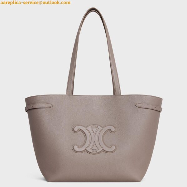 Replica Celine Medium Cabas Anais Cuir Triomphe Bag in Grey Leather 2